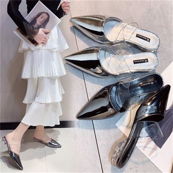 slippers women summer pointed low-heeled belt with breathable fashion pwvc, Black
slippers women summer pointed low-heeled belt with breathable fashion pwvc, Black