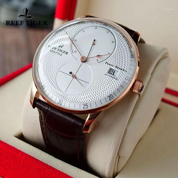 reef tiger/rt men luxury automatic watch rose gold power reservce mechanical brown leather strap analog waterproof watches wristwatches, Slivery;brown
reef tiger/rt men luxury automatic watch rose gold power reservce mechanical brown leather strap analog waterproof watches wristwatches, Slivery;brown