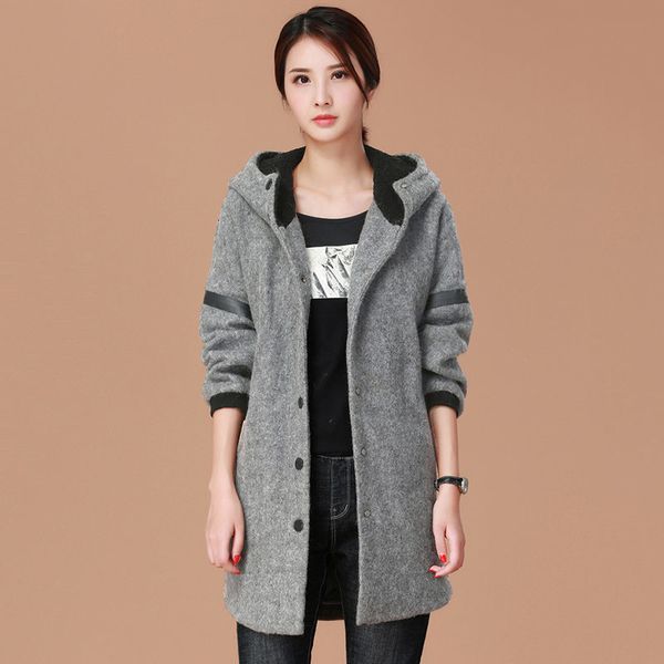 jacket autumn korea with female hoods long and thick single size breasted coat grey wool lq324 wz8f, Black;brown
jacket autumn korea with female hoods long and thick single size breasted coat grey wool lq324 wz8f, Black;brown