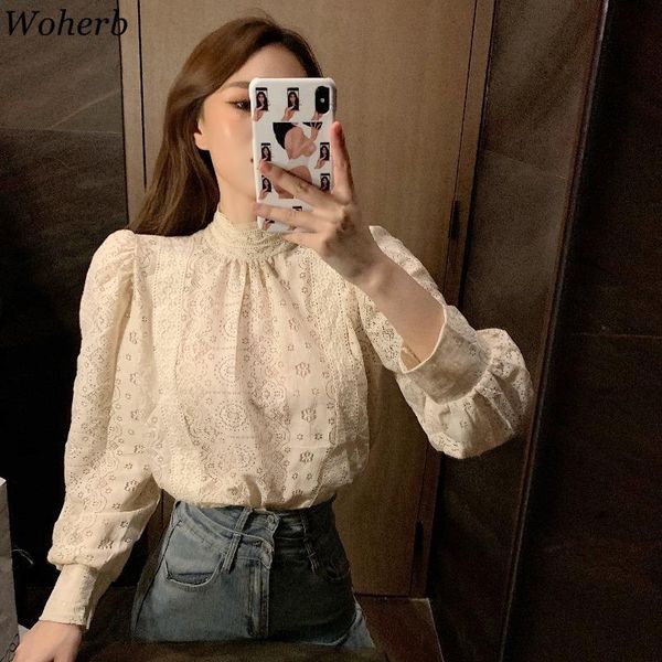 women's blouses & shirts woherb lace blouse shirt 2021 spring summer arrival korean long sleeve turtleneck blusas verano mujer elegante, White
women's blouses & shirts woherb lace blouse shirt 2021 spring summer arrival korean long sleeve turtleneck blusas verano mujer elegante, White