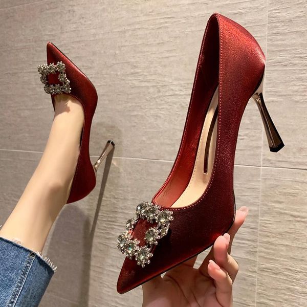 dress shoes pointed shallow mouth high heels rhinestone thin heel women's single net red silk satin, Black
dress shoes pointed shallow mouth high heels rhinestone thin heel women's single net red silk satin, Black