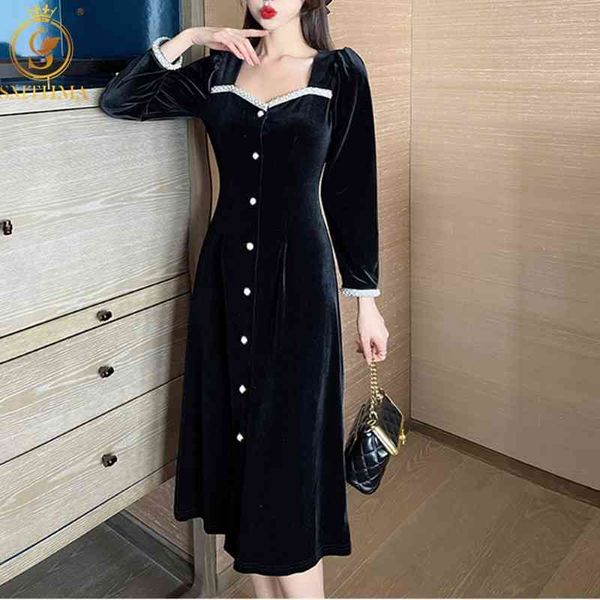 korean chic french style square collar beaded velvet dresses women spring autumn single-breasted female party vestidos 210520, Black;gray
korean chic french style square collar beaded velvet dresses women spring autumn single-breasted female party vestidos 210520, Black;gray