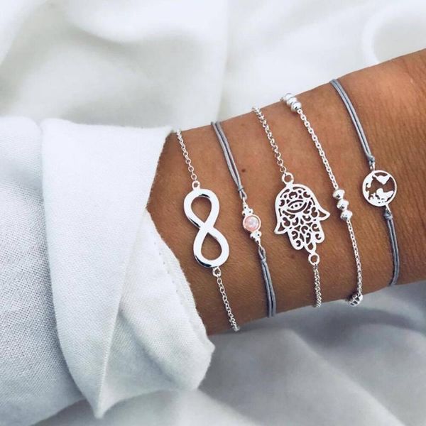 charm bracelets women bracelet sets simple 8-shaped palm carved combination rope woven chain alloy, Golden;silver
charm bracelets women bracelet sets simple 8-shaped palm carved combination rope woven chain alloy, Golden;silver