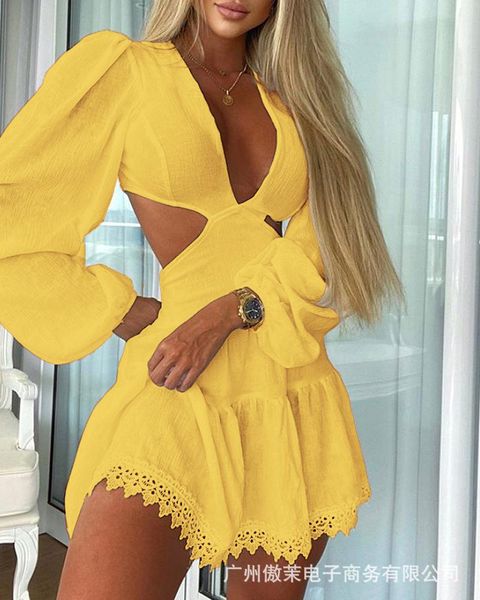 casual dresses fashion v-neck hollow dress 2021 women's slim yellow, Black;gray
casual dresses fashion v-neck hollow dress 2021 women's slim yellow, Black;gray
