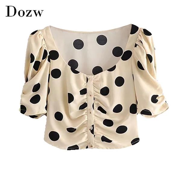 women's blouses & shirts elegant polka dot cropped blouse women fashion puff short sleeve ladies o neck vintage summer blusas, White
women's blouses & shirts elegant polka dot cropped blouse women fashion puff short sleeve ladies o neck vintage summer blusas, White