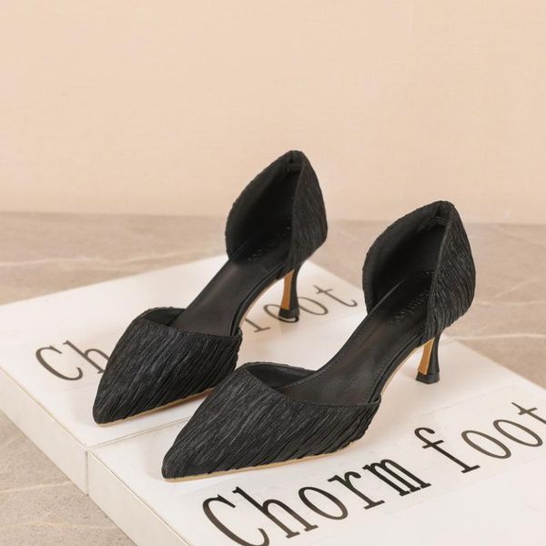 single shoe women 2021 summer french slim heel pointed toe high heels shallow satin hollow simple women's shoes sandals, Black
single shoe women 2021 summer french slim heel pointed toe high heels shallow satin hollow simple women's shoes sandals, Black
