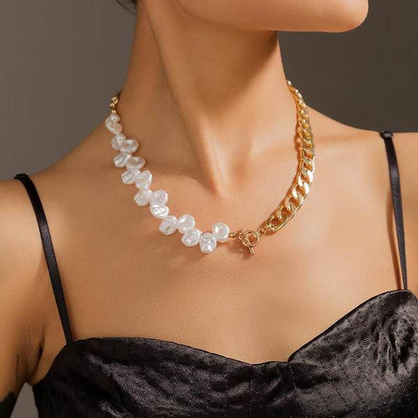 chains irregular flat imitation pearl choker necklace punk miami curb cuban chain toggle clap lasso clavicle for women jewelry, Silver
chains irregular flat imitation pearl choker necklace punk miami curb cuban chain toggle clap lasso clavicle for women jewelry, Silver