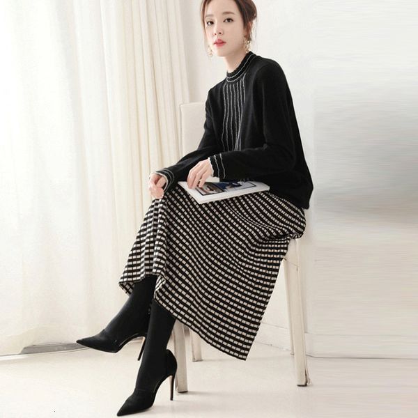 two piece dress women's suit wooden temperament stylish little high-collar pullover sweater elastic waistband dress two pieces mesh 998, White
two piece dress women's suit wooden temperament stylish little high-collar pullover sweater elastic waistband dress two pieces mesh 998, White