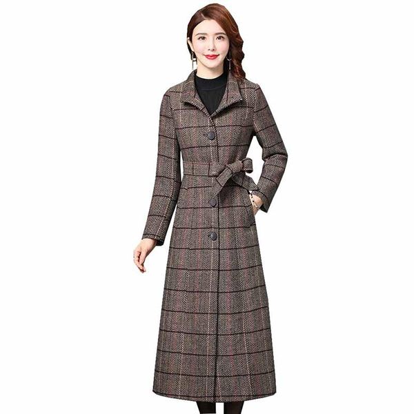 women's wool & blends fashion x-long plaid woolen coat 2021 autumn winter women single-breasted slim belt plus size thicken casual out, Black
women's wool & blends fashion x-long plaid woolen coat 2021 autumn winter women single-breasted slim belt plus size thicken casual out, Black