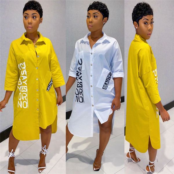 solid color letter printing casual loose shirt dress please see the details page, White
solid color letter printing casual loose shirt dress please see the details page, White