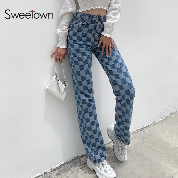 checkerboard straight jeans women england preppy style 90s streetwear outfits high waist plaid denim pants autumn, Black;white
checkerboard straight jeans women england preppy style 90s streetwear outfits high waist plaid denim pants autumn, Black;white