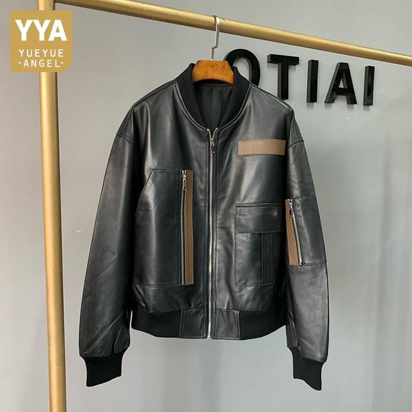 women's leather & faux women streetwear real bomber jackets mixed colors punk biker sheepskin coat office lady loose stand collar outer, Black
women's leather & faux women streetwear real bomber jackets mixed colors punk biker sheepskin coat office lady loose stand collar outer, Black