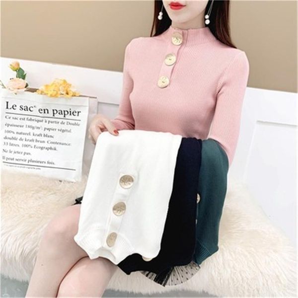 women's sweaters 2021 winter women ladies long sleeve big button turtleneck slim knitted sweet sweater femme pull shirts jumper pz2573, White;black
women's sweaters 2021 winter women ladies long sleeve big button turtleneck slim knitted sweet sweater femme pull shirts jumper pz2573, White;black