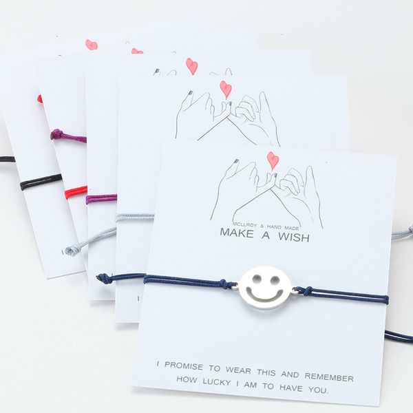 silver color stainless steel cute smile bracelets adjustable string jewelry for couples friends with card make a wish, Golden;silver
silver color stainless steel cute smile bracelets adjustable string jewelry for couples friends with card make a wish, Golden;silver
