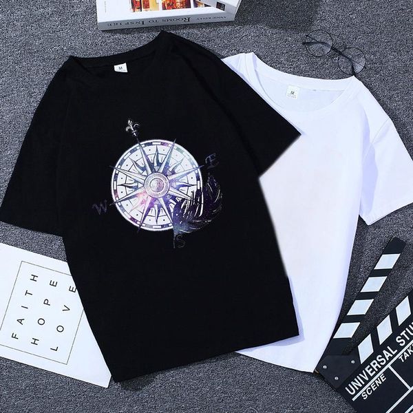 women's t-shirt short-sleeved summer streetwear compass round neck star pattern printing loose large size shirt 2021, White
women's t-shirt short-sleeved summer streetwear compass round neck star pattern printing loose large size shirt 2021, White