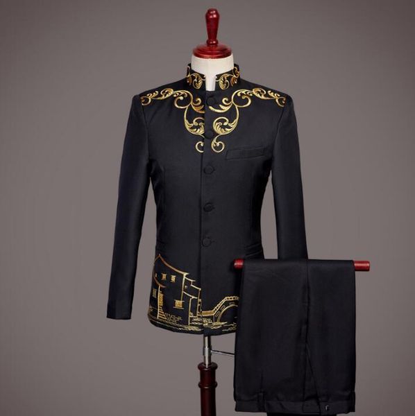 men's suits & blazers singer star dance clothing for men groom suit set with pants 2021 mens chinese tunic chorus stage costume formal, White;black
men's suits & blazers singer star dance clothing for men groom suit set with pants 2021 mens chinese tunic chorus stage costume formal, White;black