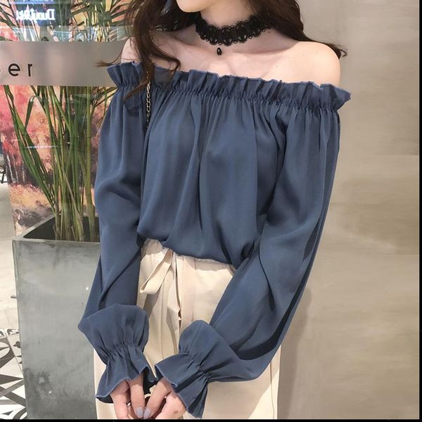 women blouse shirt off shoulder chic flummery chiffon woman loose show thin summer, White
women blouse shirt off shoulder chic flummery chiffon woman loose show thin summer, White
