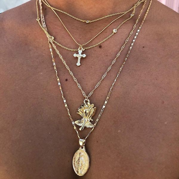 pcs/set bohemian women necklaces set cross rose madonna crystal pendant clavicle chain gold necklace wedding party jewelry, Silver
pcs/set bohemian women necklaces set cross rose madonna crystal pendant clavicle chain gold necklace wedding party jewelry, Silver
