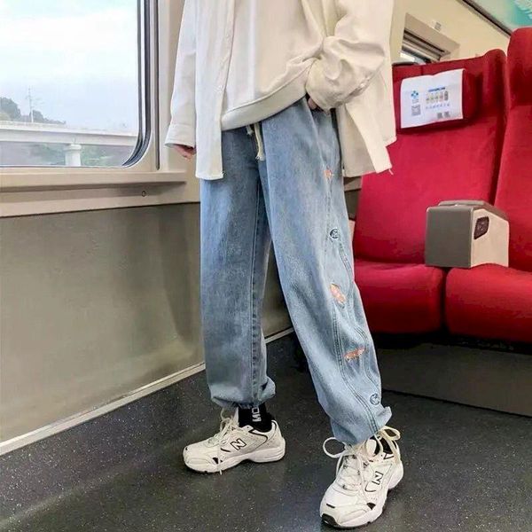 men's jeans fonekie cartoon embroidery men korean ins couple loose drawstring tie casual pants street wear handsome clothing, Blue
men's jeans fonekie cartoon embroidery men korean ins couple loose drawstring tie casual pants street wear handsome clothing, Blue