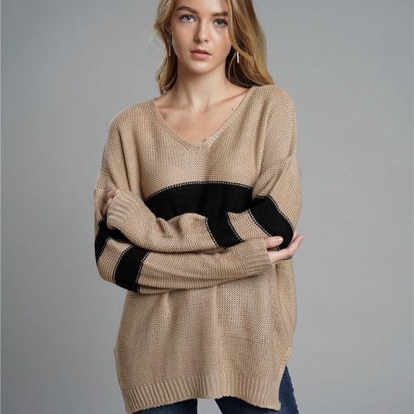 women's sweaters sweater autumn loose v-neck stitching striped temperament fashion long-sleeved pullover 2021, White;black
women's sweaters sweater autumn loose v-neck stitching striped temperament fashion long-sleeved pullover 2021, White;black