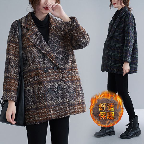 suit extra large retro-size plaid woollen women's cardigan padded female fall and winter blazer blade jacket y1019 qh67, White;black
suit extra large retro-size plaid woollen women's cardigan padded female fall and winter blazer blade jacket y1019 qh67, White;black