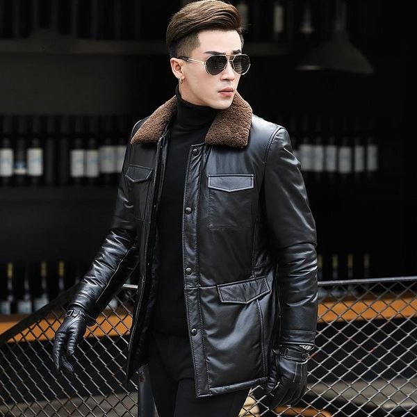 men's leather & faux genuine jacket winter real cow natural lamb fur collar warm down jackets l17-122 yy328, Black
men's leather & faux genuine jacket winter real cow natural lamb fur collar warm down jackets l17-122 yy328, Black