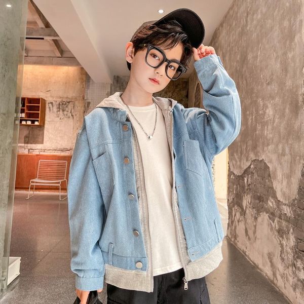 jackets kids denim jacket spring autumn boys jean coat clothes fashion casual hooded outerwear teenage children's cowboy clothing, Blue;gray
jackets kids denim jacket spring autumn boys jean coat clothes fashion casual hooded outerwear teenage children's cowboy clothing, Blue;gray