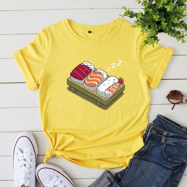 women's t-shirt cartoon graphic tees women 2021 sushi print 100%cotton oversized short sleeve shirt femme harajuku funny tshirts, White
women's t-shirt cartoon graphic tees women 2021 sushi print 100%cotton oversized short sleeve shirt femme harajuku funny tshirts, White