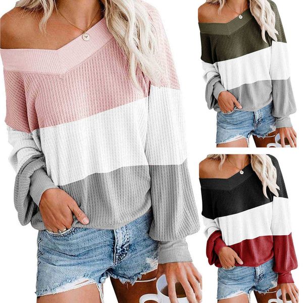 women's thermal sweater v-ne bat sleeve with three color stitching loose t-shirt in autumn and winter 2021, White;black
women's thermal sweater v-ne bat sleeve with three color stitching loose t-shirt in autumn and winter 2021, White;black