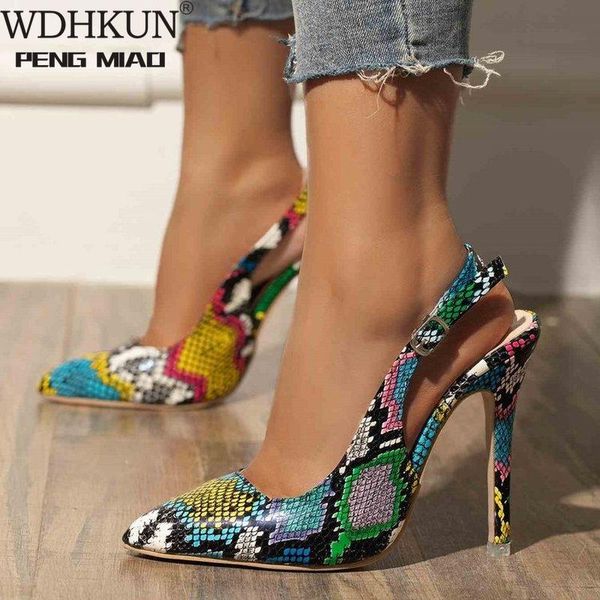 sandals 2021 women summer ankle strap 10cm thin high heels serpentine pointed flock pumps office party snake shoes, Black