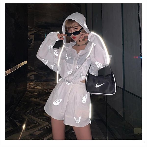 tracksuits 2piece set long sleeve womenpant butterfly reflective loose breathable hooded female glow jacket plus shorts, White
tracksuits 2piece set long sleeve womenpant butterfly reflective loose breathable hooded female glow jacket plus shorts, White