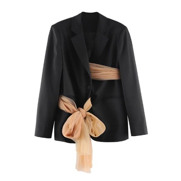 women's suits & blazers liscn casual black patchwork mesh lace up blazer women notched long sleeve gathered waist jackets spring 2021, White;black
women's suits & blazers liscn casual black patchwork mesh lace up blazer women notched long sleeve gathered waist jackets spring 2021, White;black