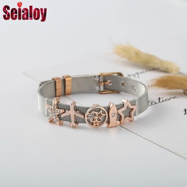 charm bracelets 2021 two-tone 10mm stainless steel mesh belt for women men original aircraft star adjustable length bangle, Golden;silver
charm bracelets 2021 two-tone 10mm stainless steel mesh belt for women men original aircraft star adjustable length bangle, Golden;silver