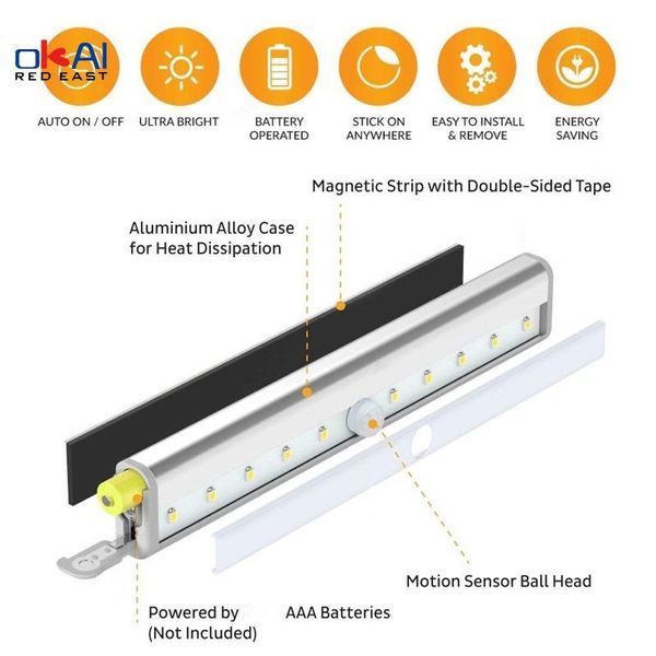10 leds under cabinet night light motion sensor closet kitchen bedroom lighting wall lamp with magnetic strip.
10 leds under cabinet night light motion sensor closet kitchen bedroom lighting wall lamp with magnetic strip.