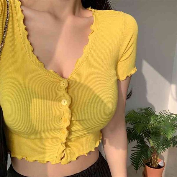 ribbed knit ruffles y2k crop short sleeve women's t-shirt female summer button up casual basic tee shirt streetwear 210510, White
ribbed knit ruffles y2k crop short sleeve women's t-shirt female summer button up casual basic tee shirt streetwear 210510, White