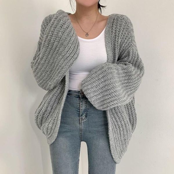 women's knits & tees autumn lazy loose casual solid v neck lantern sleeve knitted sweater wild long oversize cardigan coat retro, White
women's knits & tees autumn lazy loose casual solid v neck lantern sleeve knitted sweater wild long oversize cardigan coat retro, White