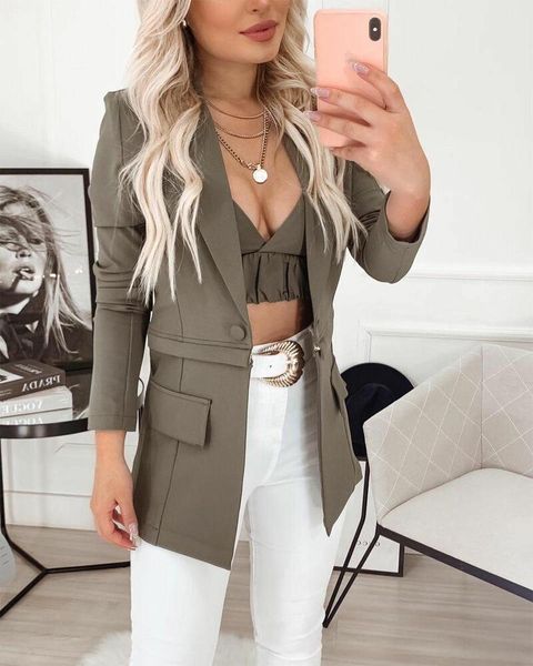 women's suits & blazers long sleeve single button blazer with crop cami autumn 2021 fashion, White;black
women's suits & blazers long sleeve single button blazer with crop cami autumn 2021 fashion, White;black