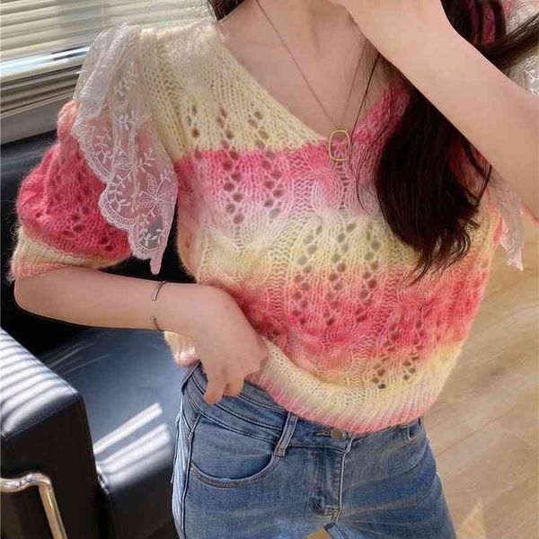 fashion women's knitwear lace openwork rainbow short sleeve loose for outer wear 210520, White
fashion women's knitwear lace openwork rainbow short sleeve loose for outer wear 210520, White
