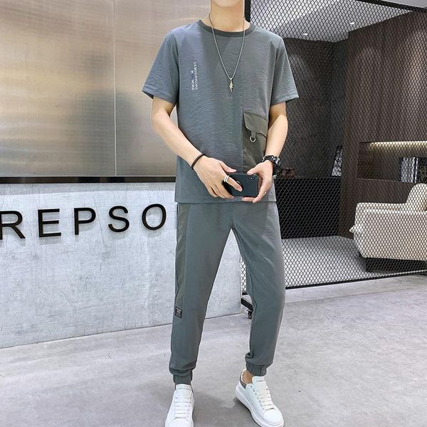 men's tracksuits short sleeve ice silk leisure suit internet summer thin 2021 korean style sport two-piece fashion, Gray
men's tracksuits short sleeve ice silk leisure suit internet summer thin 2021 korean style sport two-piece fashion, Gray