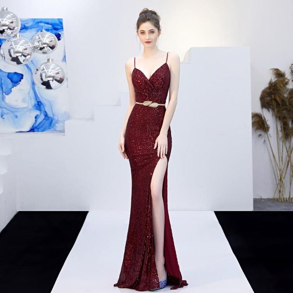spaghetti strap slim tight evening party gown burgundy exquisite sequins bling novelty luxury dress ethnic clothing, Red
spaghetti strap slim tight evening party gown burgundy exquisite sequins bling novelty luxury dress ethnic clothing, Red