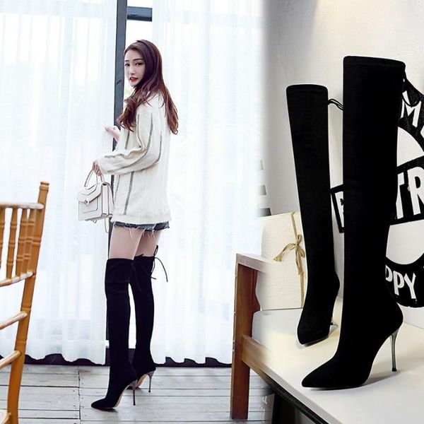 dress shoes 8663-5 suede style simple pointed toe boots super high heels long tube fashion nightclub slim legged winter, Black
dress shoes 8663-5 suede style simple pointed toe boots super high heels long tube fashion nightclub slim legged winter, Black