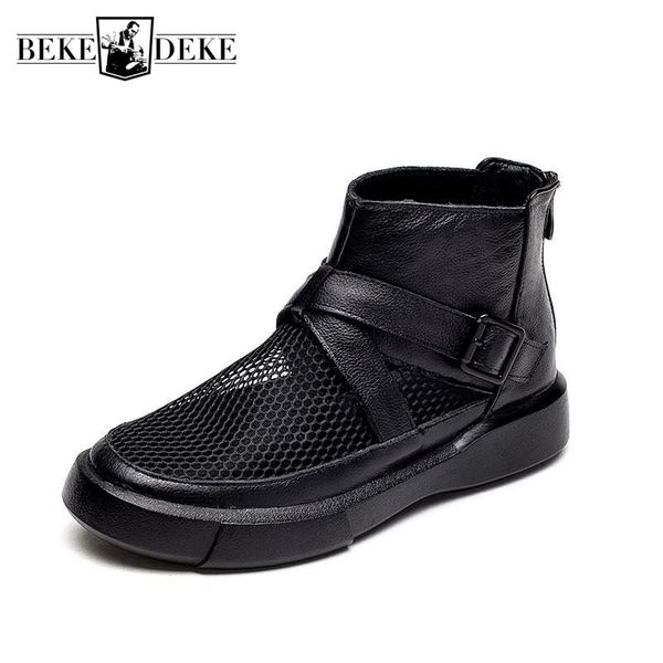 boots summer women mesh hollow out ankle breathable high patchwork genuine leather shoes casual thick platform flats, Black
boots summer women mesh hollow out ankle breathable high patchwork genuine leather shoes casual thick platform flats, Black