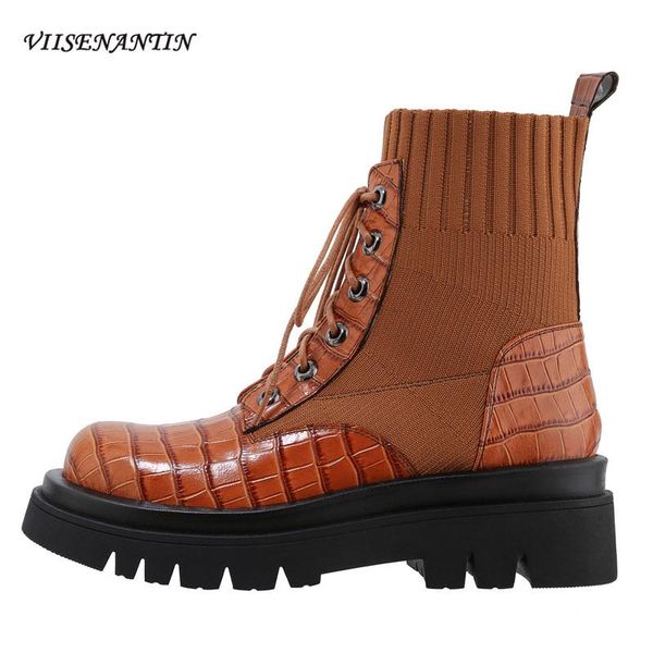 boots autumn winter british style thick-soled leather stretch women's fashion all-match knitted crocodile pattern thin, Black 
boots autumn winter british style thick-soled leather stretch women's fashion all-match knitted crocodile pattern thin, Black