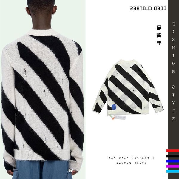 street fashion off style white mohair black and striped holed loose couple sweater t-shirt, White;black
street fashion off style white mohair black and striped holed loose couple sweater t-shirt, White;black