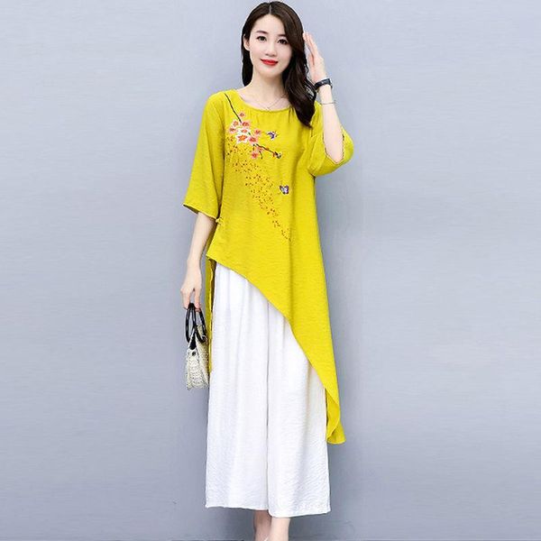 women 2021 summer fashion two-piece suits female loose printed ladies solid color casual wide-leg pants sets k73 women's two piece, White
women 2021 summer fashion two-piece suits female loose printed ladies solid color casual wide-leg pants sets k73 women's two piece, White