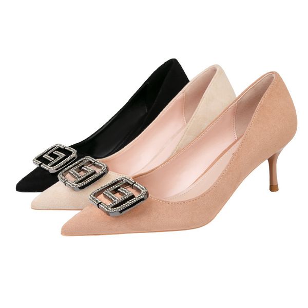 women's shoes pointed thin heel solid color high heels metal buckle water drill thin single shoes women, Black
women's shoes pointed thin heel solid color high heels metal buckle water drill thin single shoes women, Black