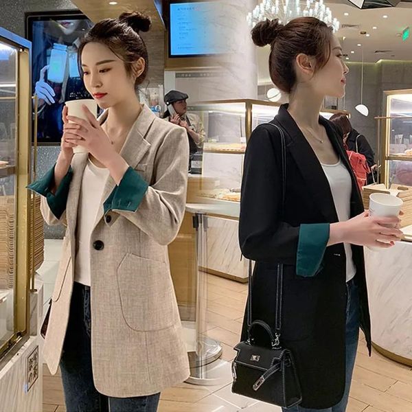 women's suits & blazers 2021 spring and autumn korean ladies fashion casual wild loose blouses elegant mid-length jackets, White;black
women's suits & blazers 2021 spring and autumn korean ladies fashion casual wild loose blouses elegant mid-length jackets, White;black