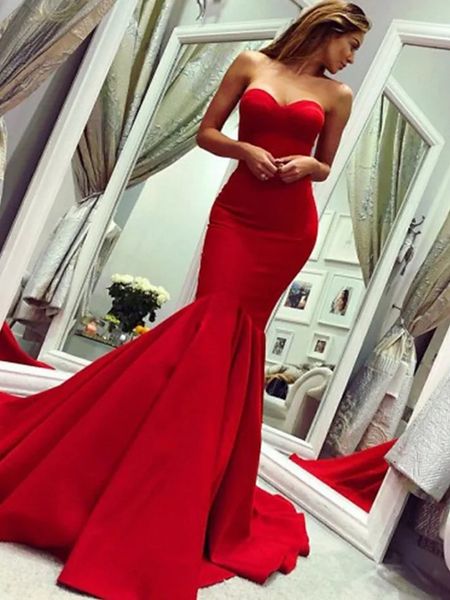 2022 ruby formal evening birthday dress mermaid strapless pleats satin prom party gown robe de soiree vestidos de fiesta, Black;red 
2022 ruby formal evening birthday dress mermaid strapless pleats satin prom party gown robe de soiree vestidos de fiesta, Black;red