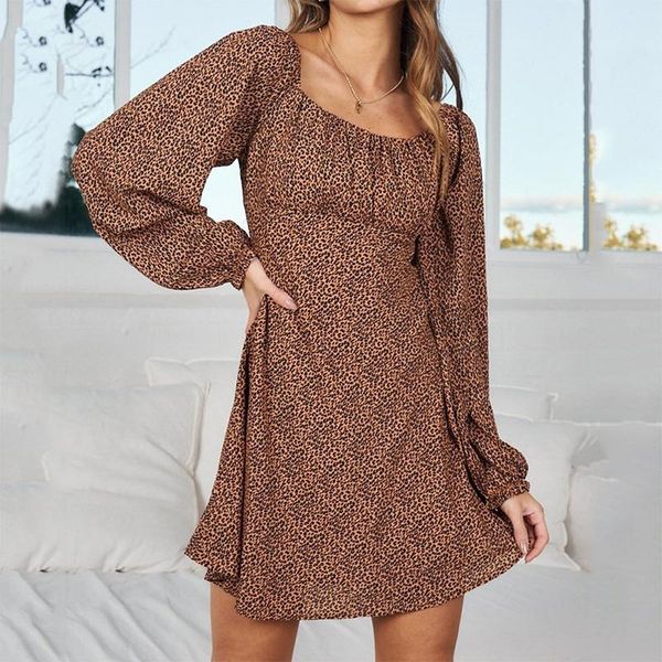casual dresses autumn leopard print square neck short dress women long puff sleeve brown female vintage office lady vestidos 2021, Black;gray
casual dresses autumn leopard print square neck short dress women long puff sleeve brown female vintage office lady vestidos 2021, Black;gray