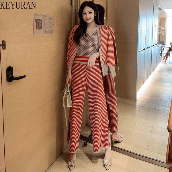 women's two piece pants autumn winter fashion knitted three-piece suit women casual striped cardigan sweater + vest wide leg 3 set outf, White
women's two piece pants autumn winter fashion knitted three-piece suit women casual striped cardigan sweater + vest wide leg 3 set outf, White